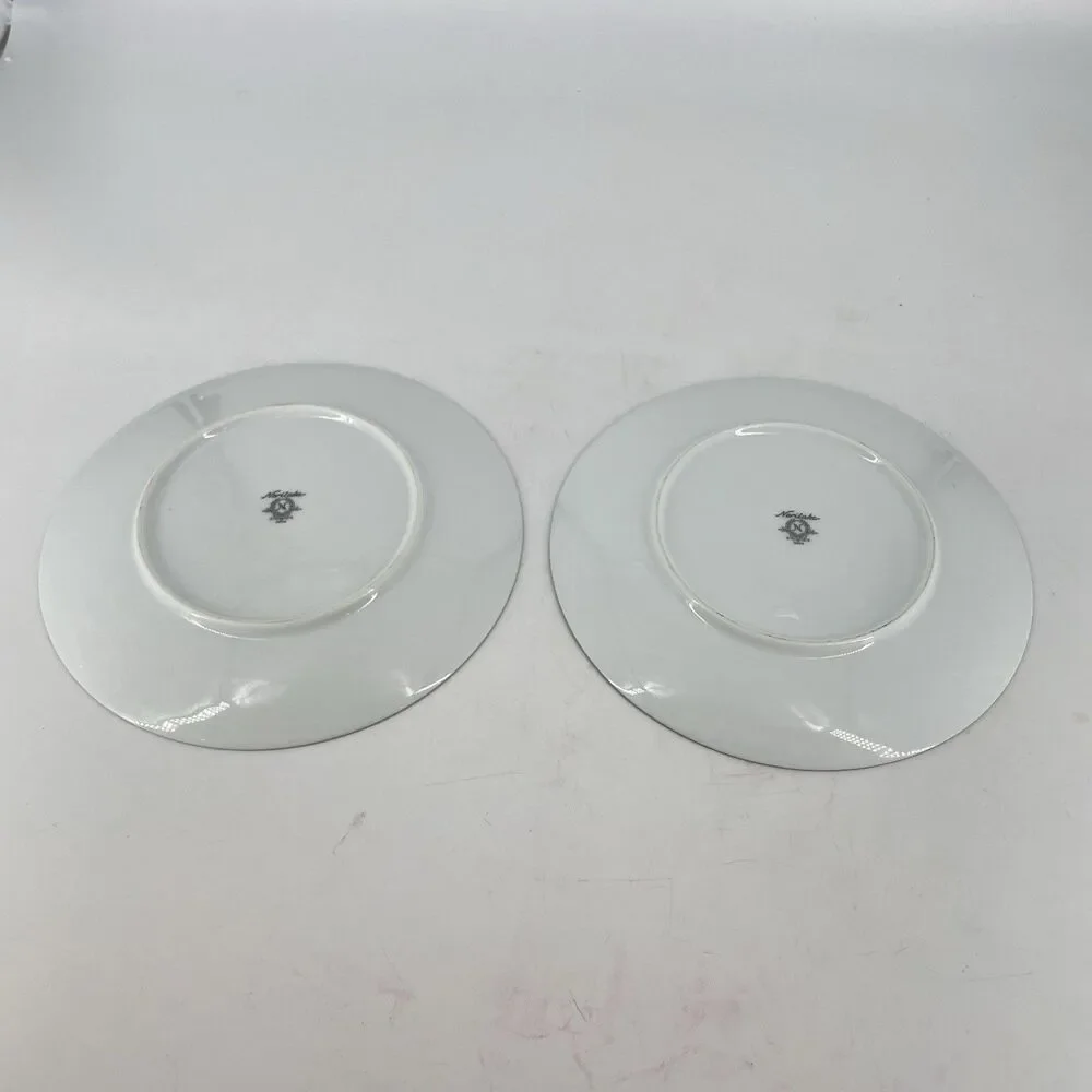 Noritake Fremont Salad Plates 8.25” Set of 2 White Porcelain Platinum Trim Japan